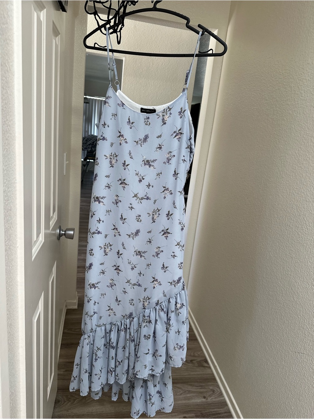 Ever After Light Blue Floral Ruffle Slip Dress